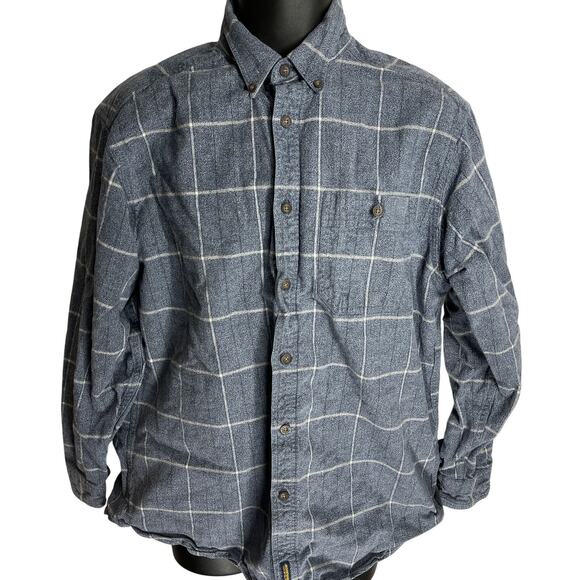 Woolrich Button Up Shirt Men L Blue Windowpane Plaid Long Sleeve 100% Cotton - Picture 1 of 4